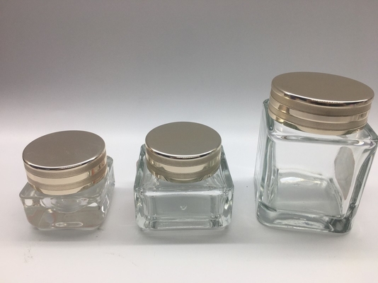 برطمانات زجاجية صغيرة مربعة الشكل مطبوعة بالكهرباء مع غطاء معدني