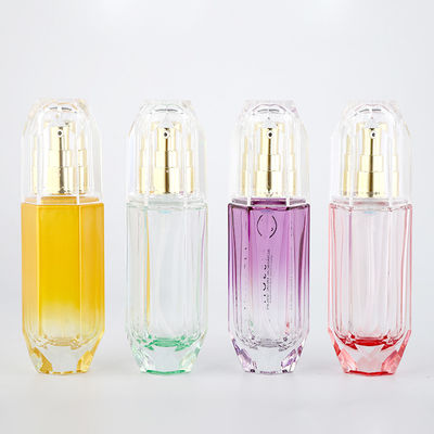 Pump Press 120ml Cosmetic Glass Lotion Bottle Hexahedral Diamond Appearance