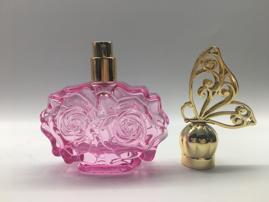 زجاجة عطر زجاجية على شكل زهرة 30 مل 50 مل بخاخ غطاء فراشة بلاستيكي