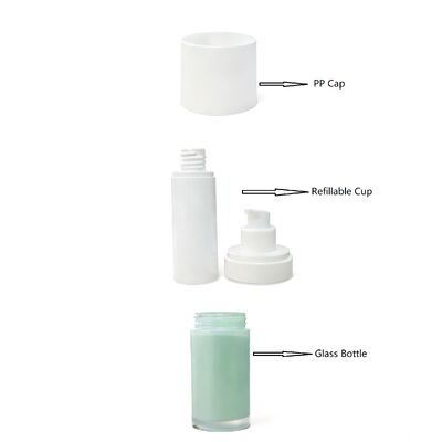 Factory Direct Sale 15ml 30ml 50ml Airless Glass Bottles Refillable Packaging with PP and PCR Environmentally Packaging