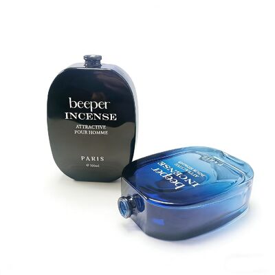 100ml Empty Beeper Incense Style Blue Glass Perfume Bottle Refillable Cologne Container for Men, Premium Decorative Frag