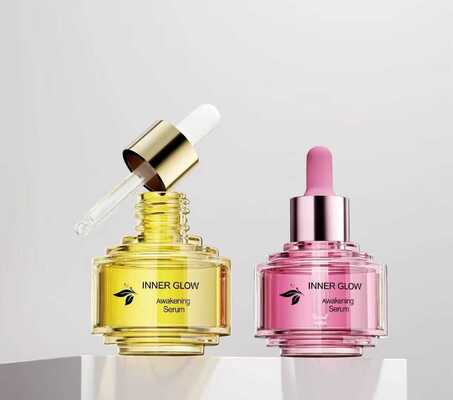 زجاجة قطارة زجاجية فاخرة بلونين سعة 30 مل، تصميم جديد أنيق لزجاجة زيت العناية بالبشرة