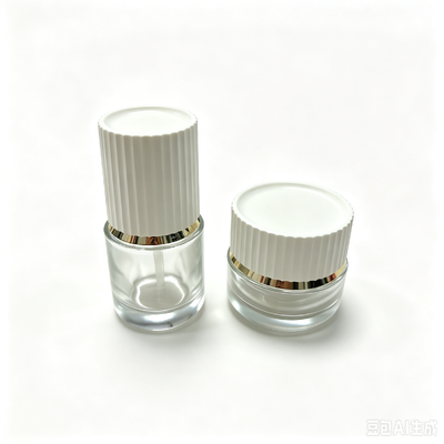 Luxury Glass Jar 30g and 50g with Vertical Ribbed White Cap Gold Decorative Ring for Face Cream Skincare Container