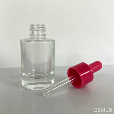 30ml ClearThick Base Glass Dropper Bottle with Red Rubber Bulb, Cosmetic Serum Essential Oil Glass Bottle for Skincare Packaging