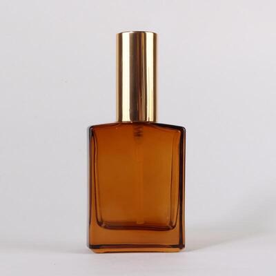 Amber Square Glass Perfume Spray Bottle, 30ml&50ml&100ml, Empty Bottle with Gold Sprayer, Custom Wholesale Fragrance Packaging