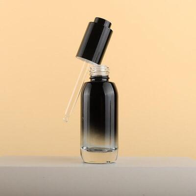 30ml Luxury Gradient Glass Press Dropper Bottle, Serum Oil Bottle with Aluminum Collar, Custom Print Wholesale Skincare Pack