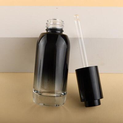 30ml Luxury Gradient Glass Press Dropper Bottle, Serum Oil Bottle with Aluminum Collar, Custom Print Wholesale Skincare Pack